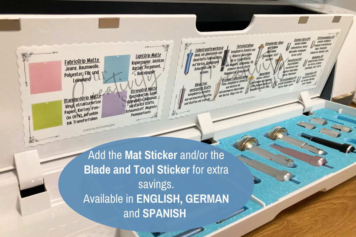GERMAN Sticker Cheat Sheet for Cricut Tools and Blades