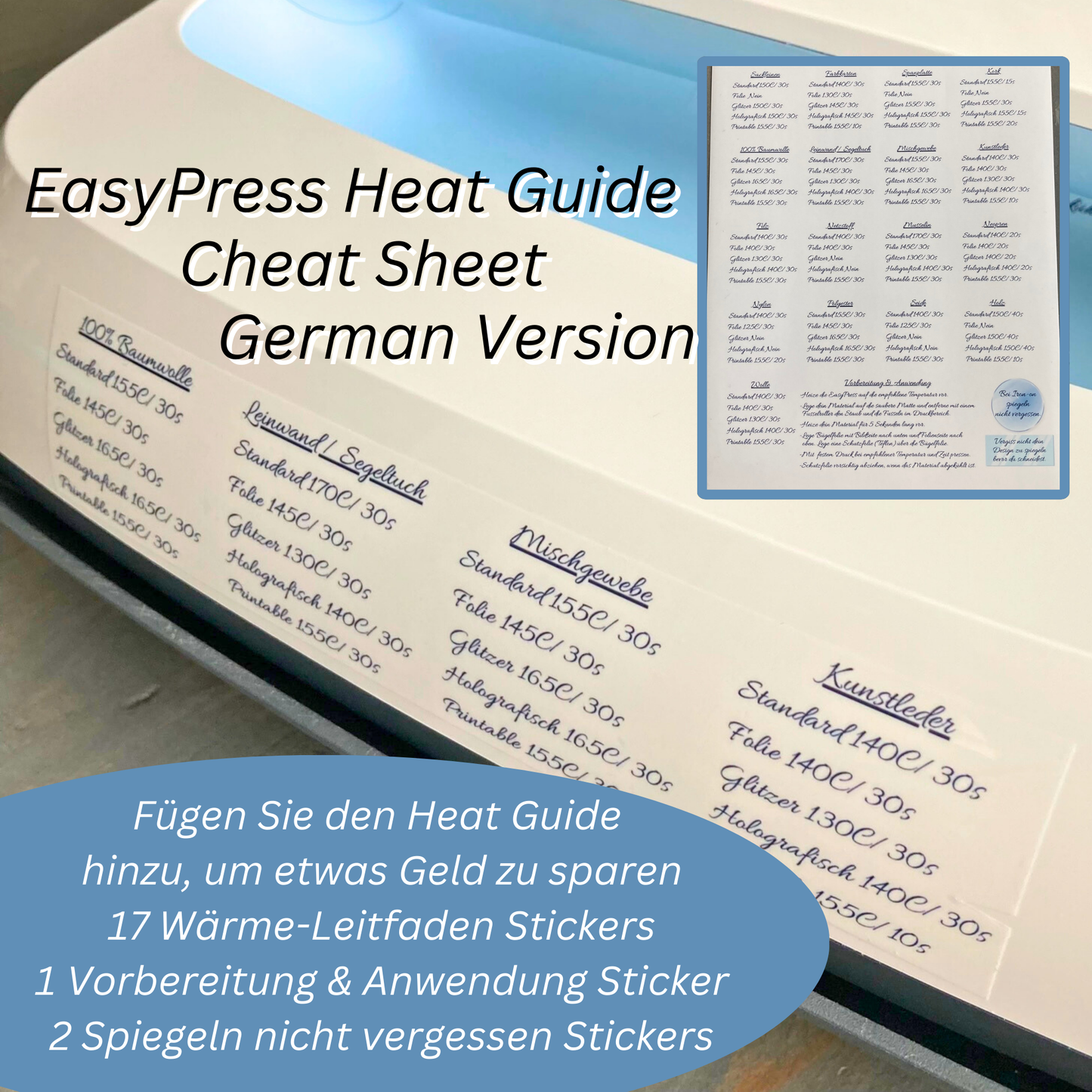 GERMAN Sticker Cheat Sheet for Cricut Tools and Blades