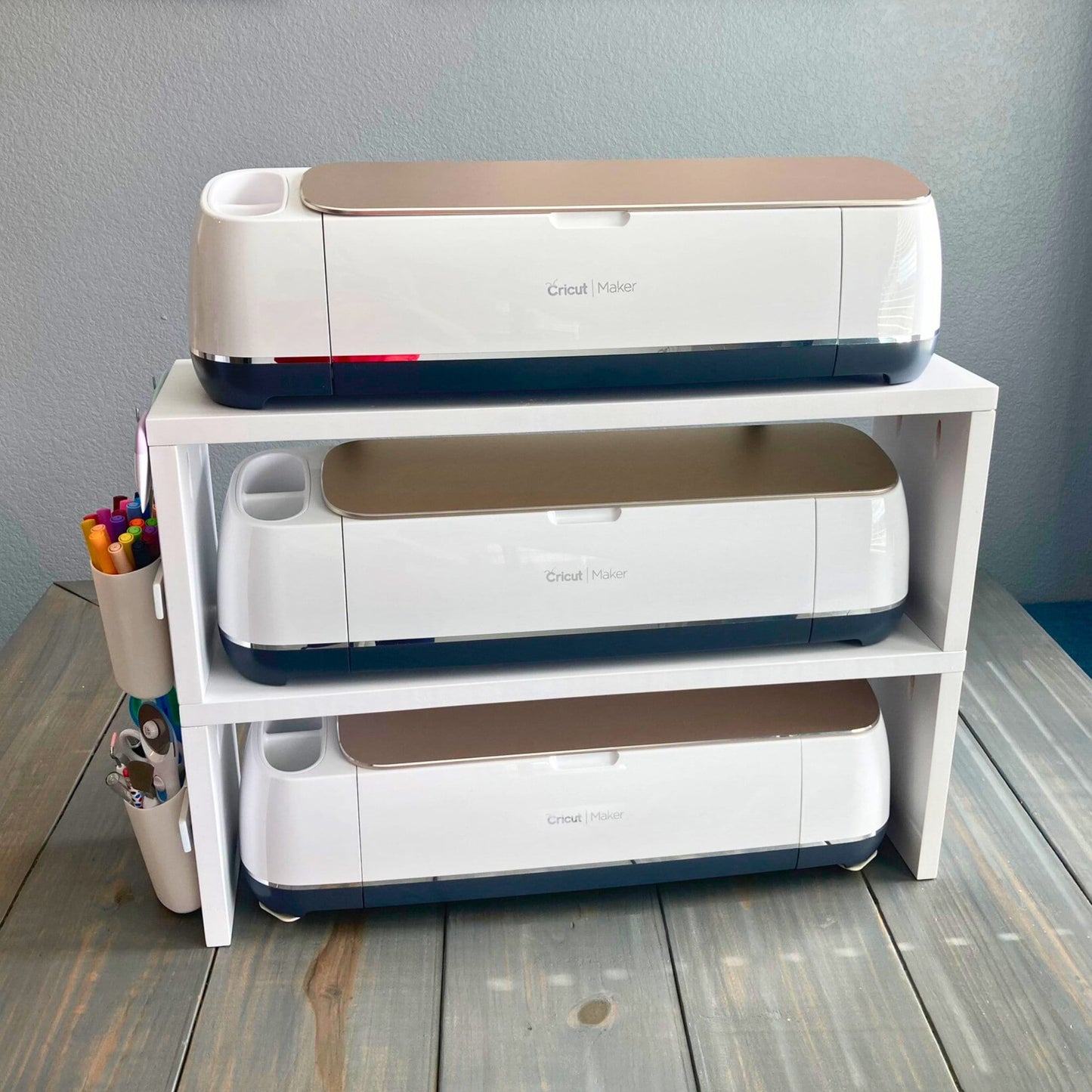 Double Stand for Cricut Maker and Explore Air Machines, Organizer Shelf, Craft Room Workstation, Pine Wood Table Riser for Silhouette Cameo