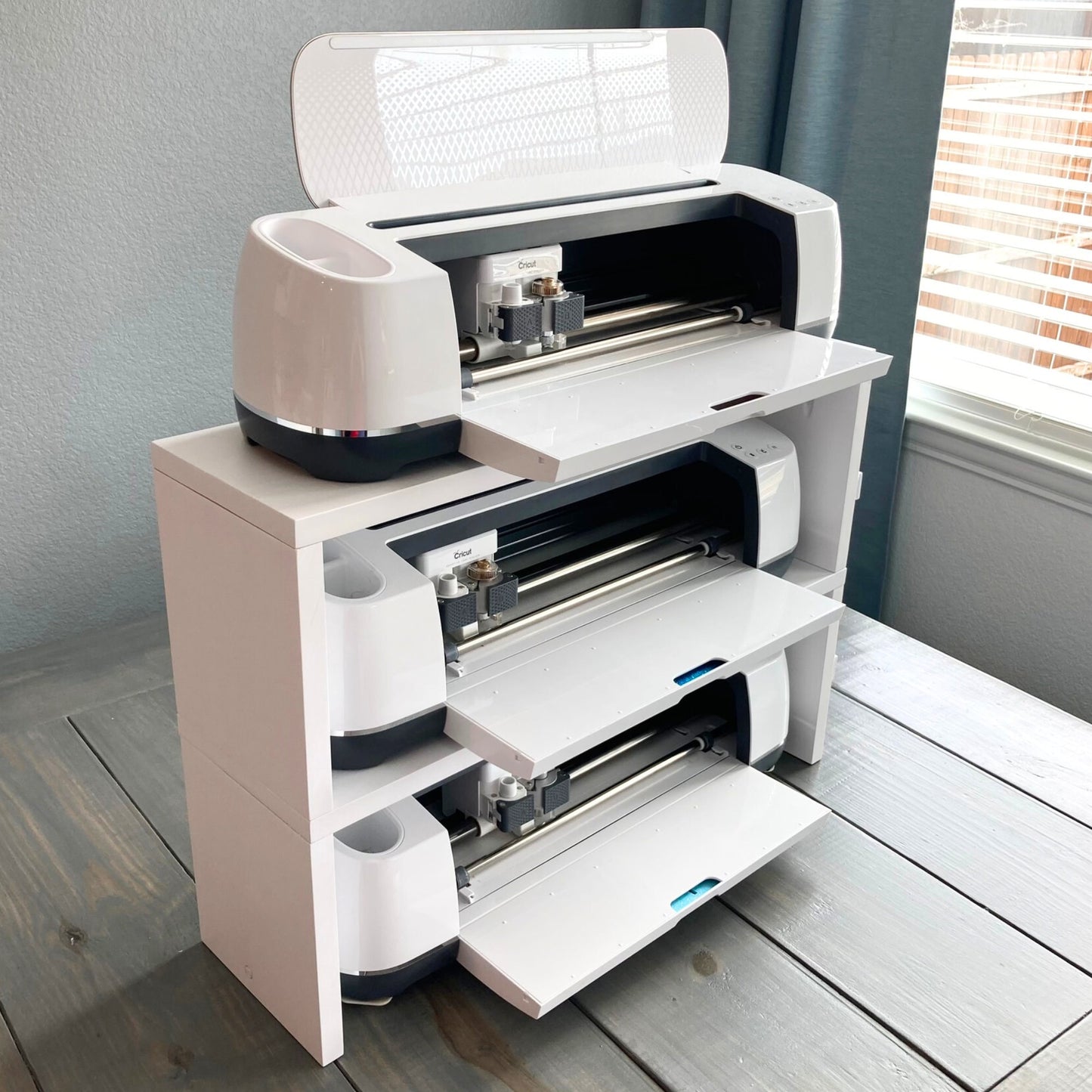 Double Stand for Cricut Maker and Explore Air Machines, Organizer Shelf, Craft Room Workstation, Pine Wood Table Riser for Silhouette Cameo