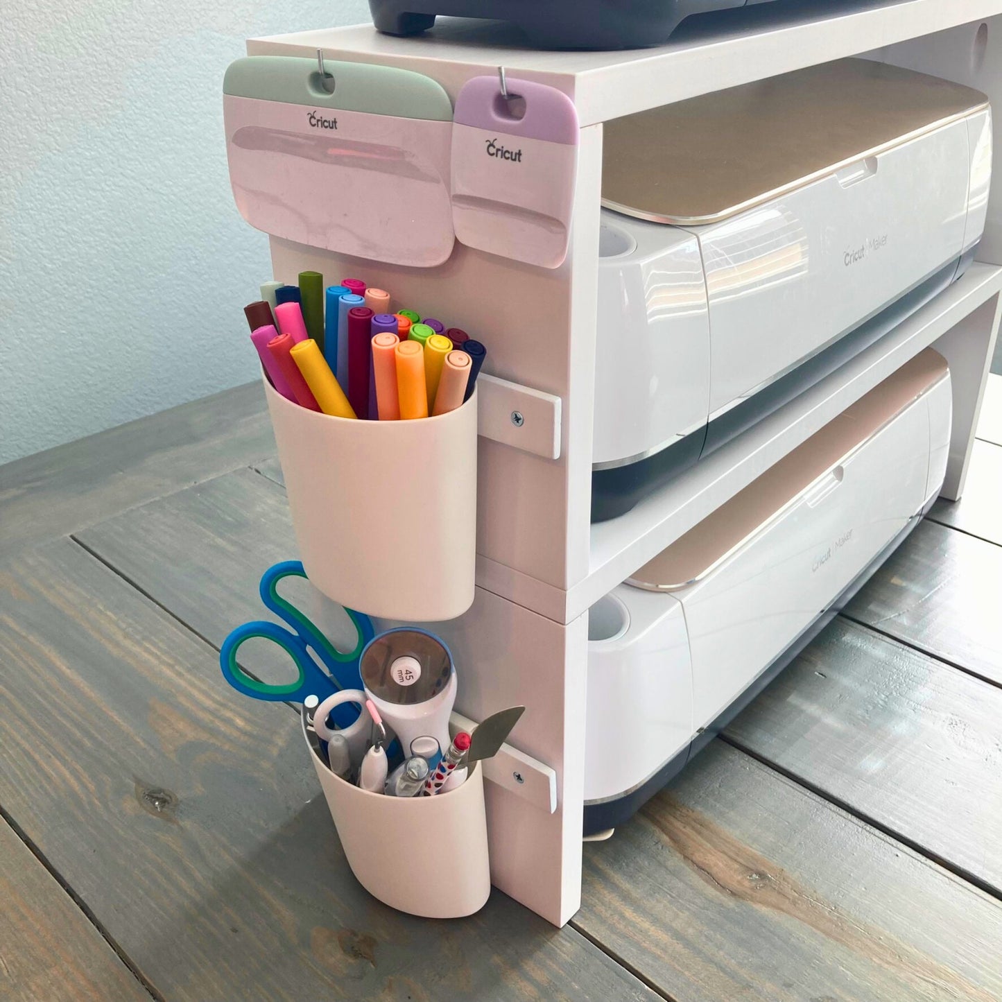 Double Stand for Cricut Maker and Explore Air Machines, Organizer Shelf, Craft Room Workstation, Pine Wood Table Riser for Silhouette Cameo