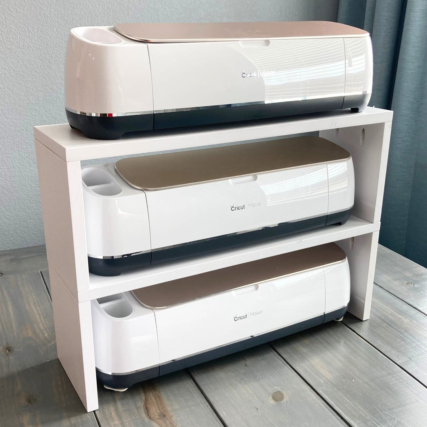 Double Stand for Cricut Maker and Explore Air Machines, Organizer Shelf, Craft Room Workstation, Pine Wood Table Riser for Silhouette Cameo