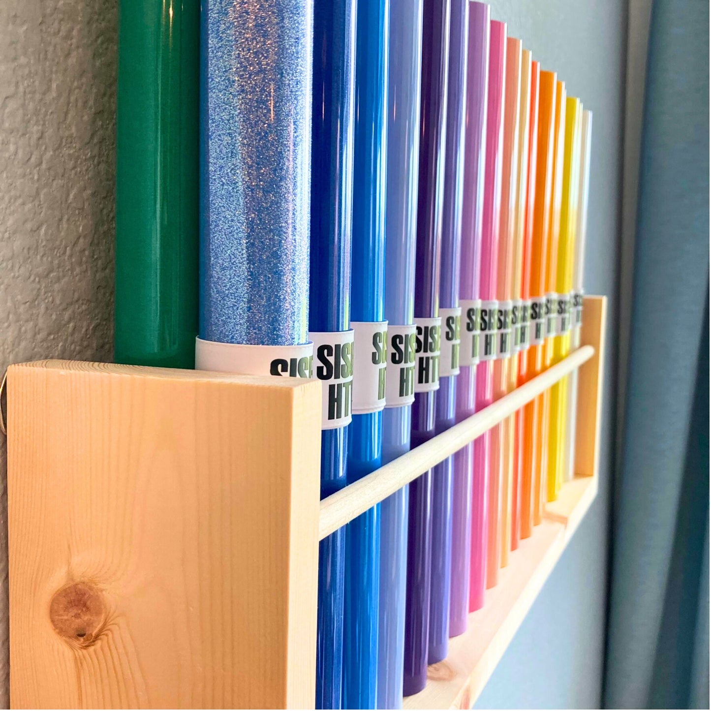 Vinyl Roll Holder Wall Storage Shelf, Cricut Siser HTVRont Iron On / HTV Organizer Rack, Craft Room Workstation, Bookshelf Nursery Pine Wood