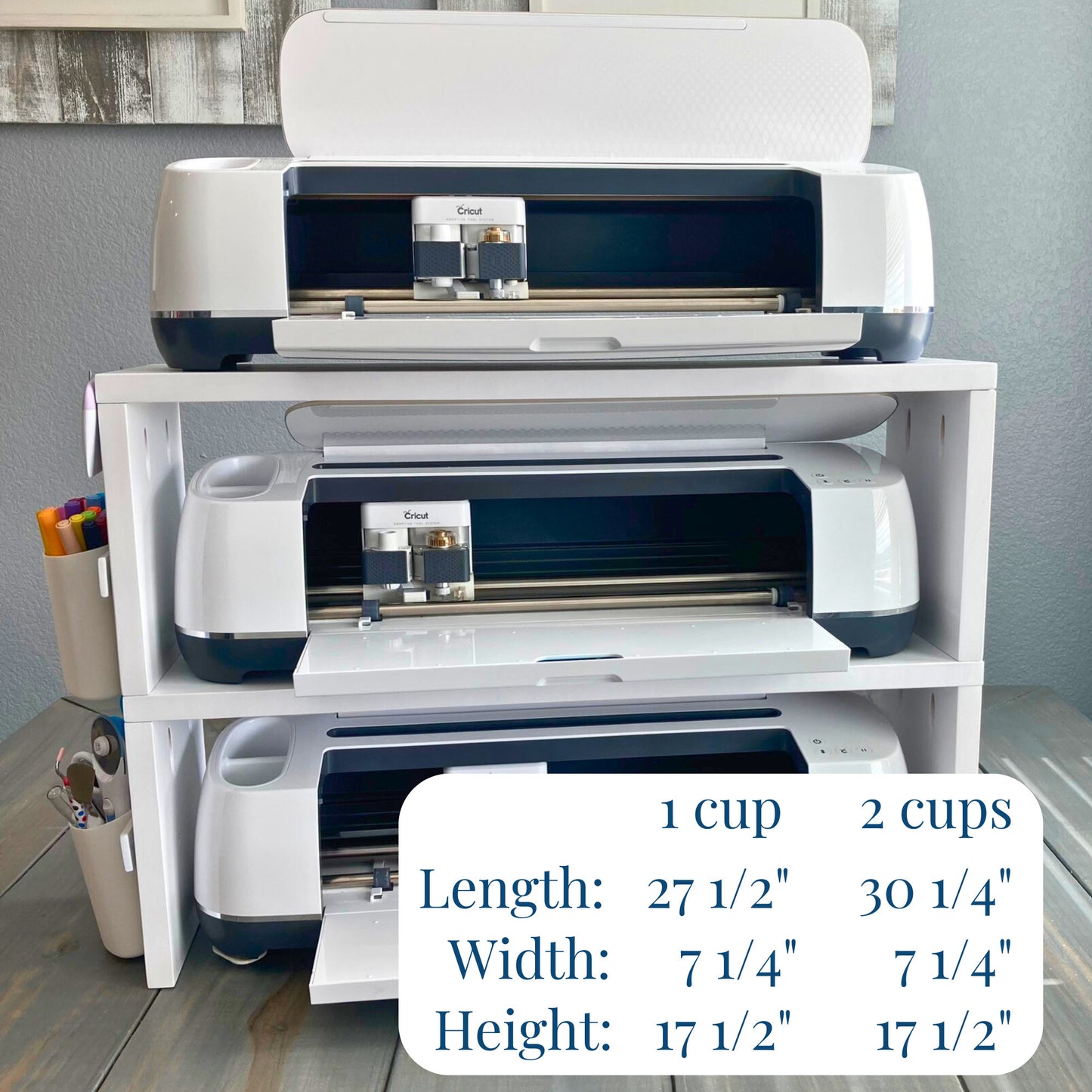 Double Stand for Cricut Maker and Explore Air Machines, Organizer Shelf, Craft Room Workstation, Pine Wood Table Riser for Silhouette Cameo