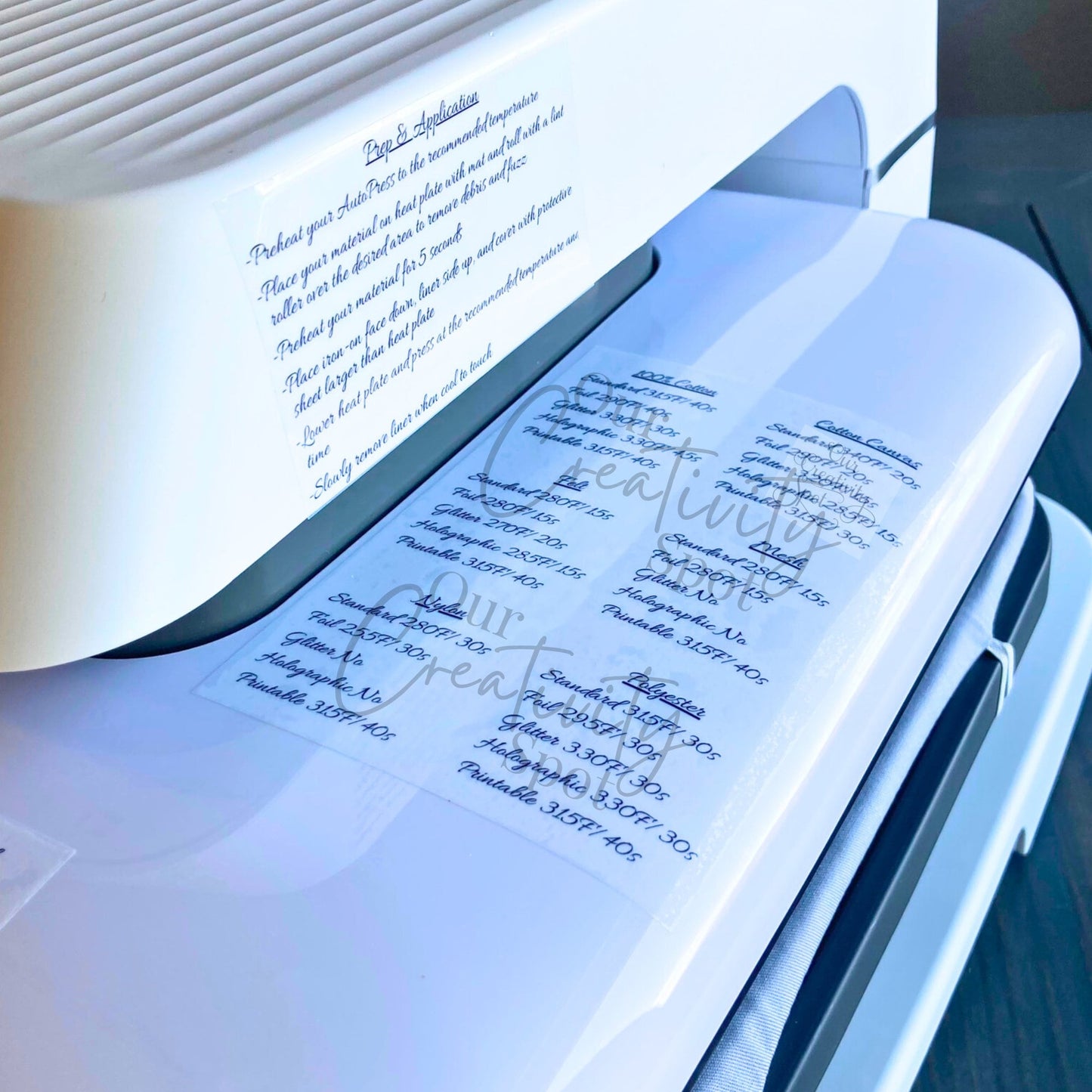 Auto Press Heat Guide Cheat Sheet Sticker, Beginners Guide for Cricut Temperature Settings, Material Iron on HTV Time Description