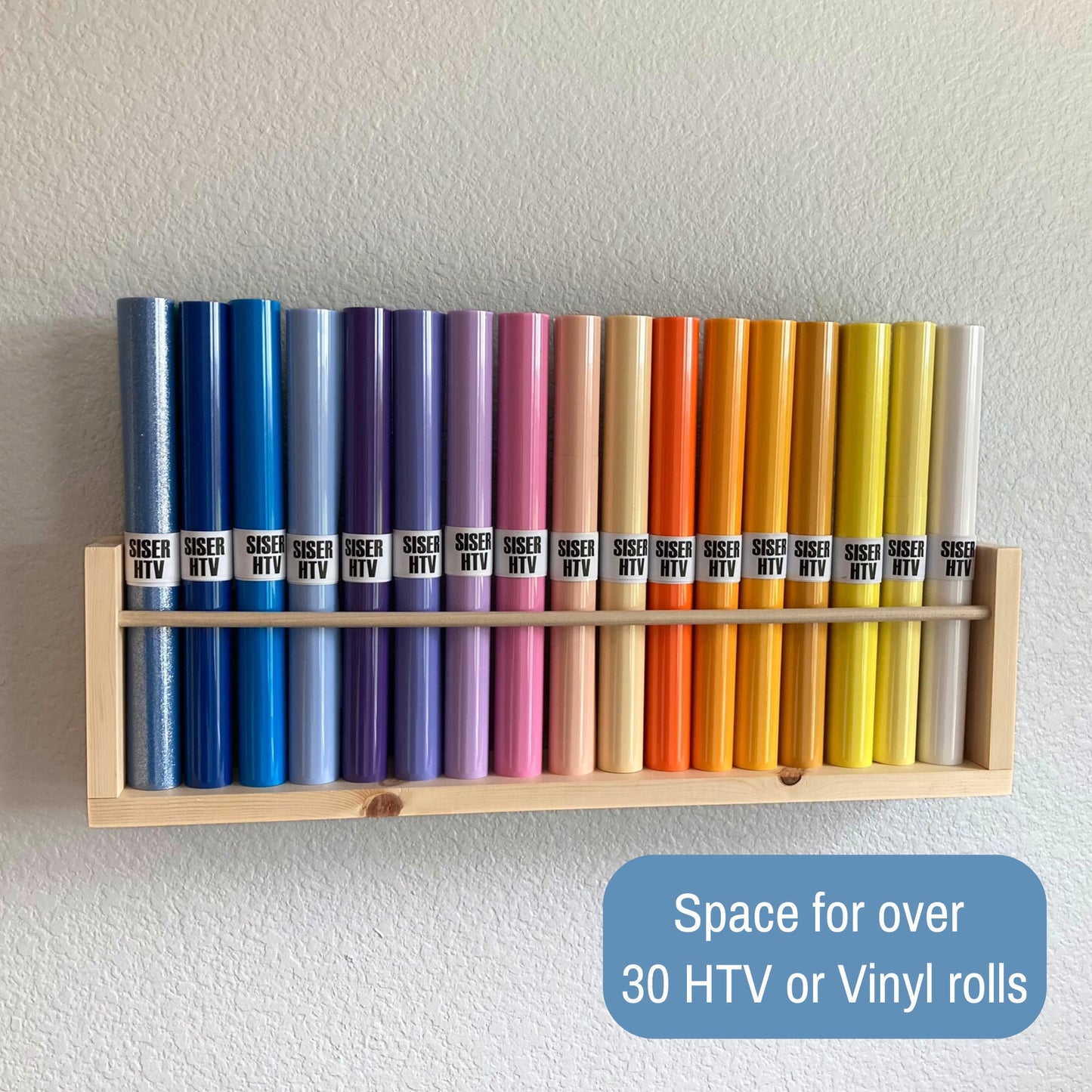 Vinyl Roll Holder Wall Storage Shelf, Cricut Siser HTVRont Iron On / HTV Organizer Rack, Craft Room Workstation, Bookshelf Nursery Pine Wood