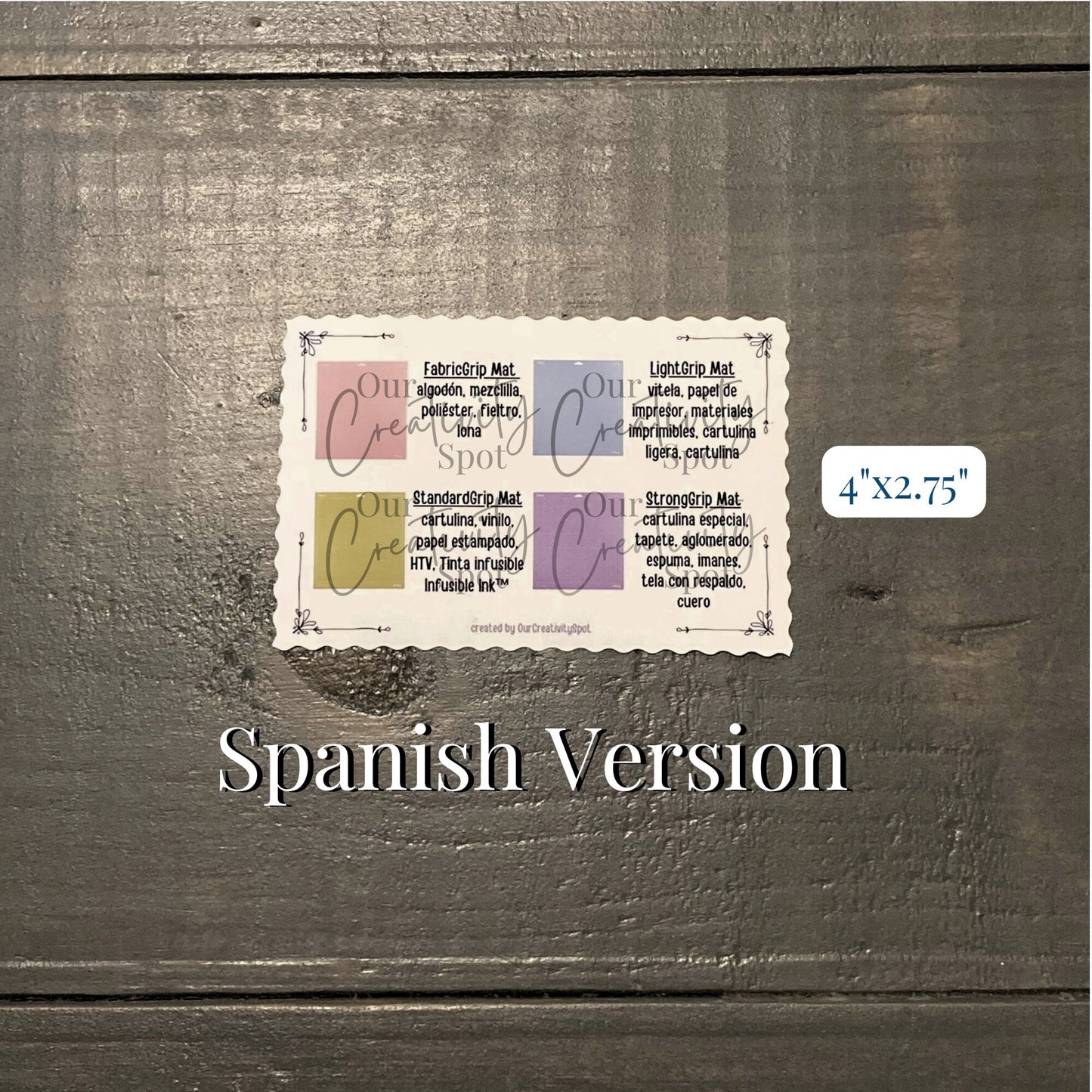 SPANISH Sticker Cheat Sheet for Cricut Mats, Beginners Guide Lid Organizer Maker 3 Explore Air 2 3, Decal Material Description