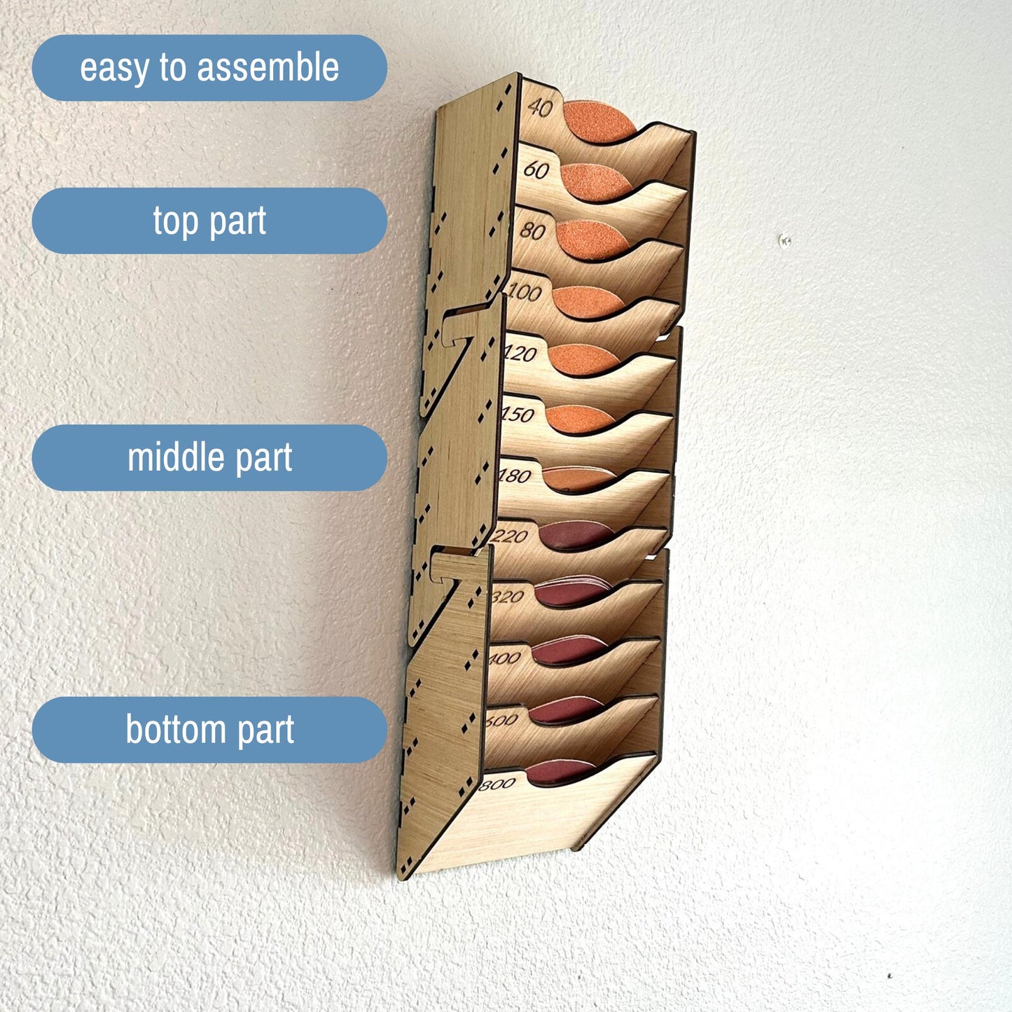 Sandpaper Holder Wall Storage Shelf, 5" and 6" Sanding Disc Organizer Rack, Craft Room Workstation Workshop