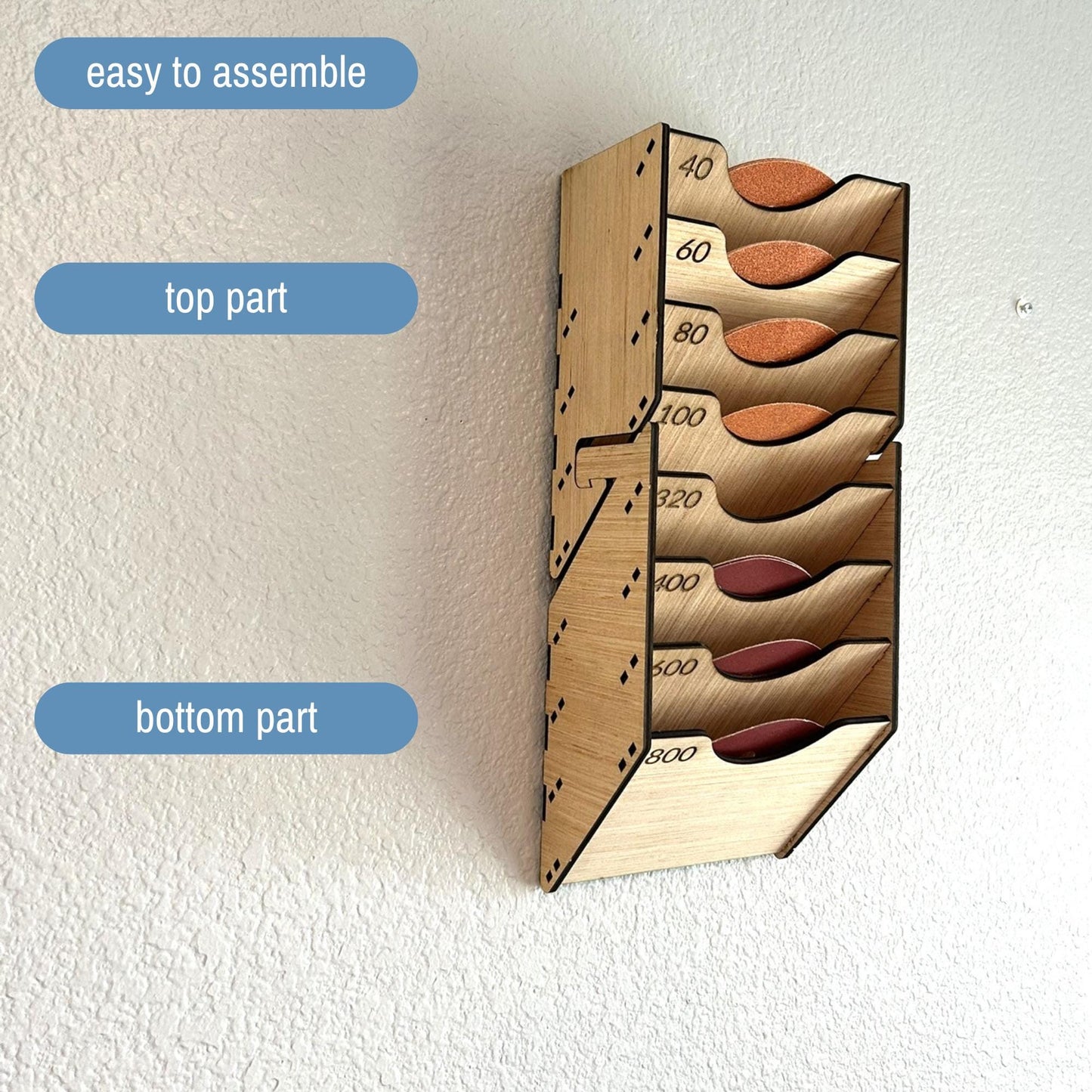 Sandpaper Holder Wall Storage Shelf, 5" and 6" Sanding Disc Organizer Rack, Craft Room Workstation Workshop