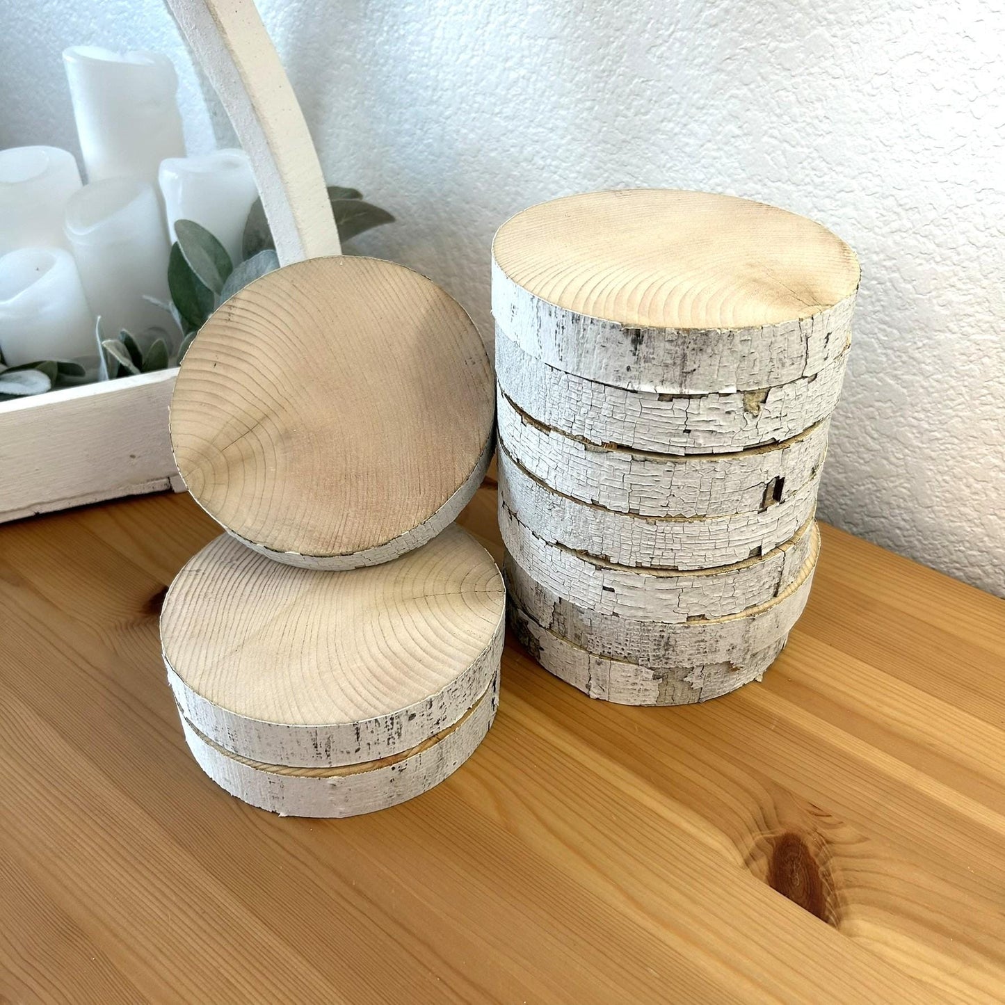 10 White Birch Slices, 5.5"x 1", Wood Burning, Multimedia Painting Surface, Large Coasters, Wood Rounds, Birch Discs