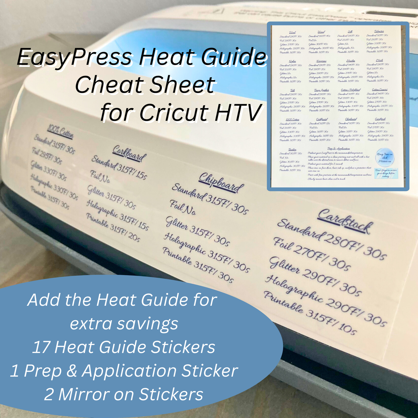 Sticker Cheat Sheet for Cricut Tools and Blades