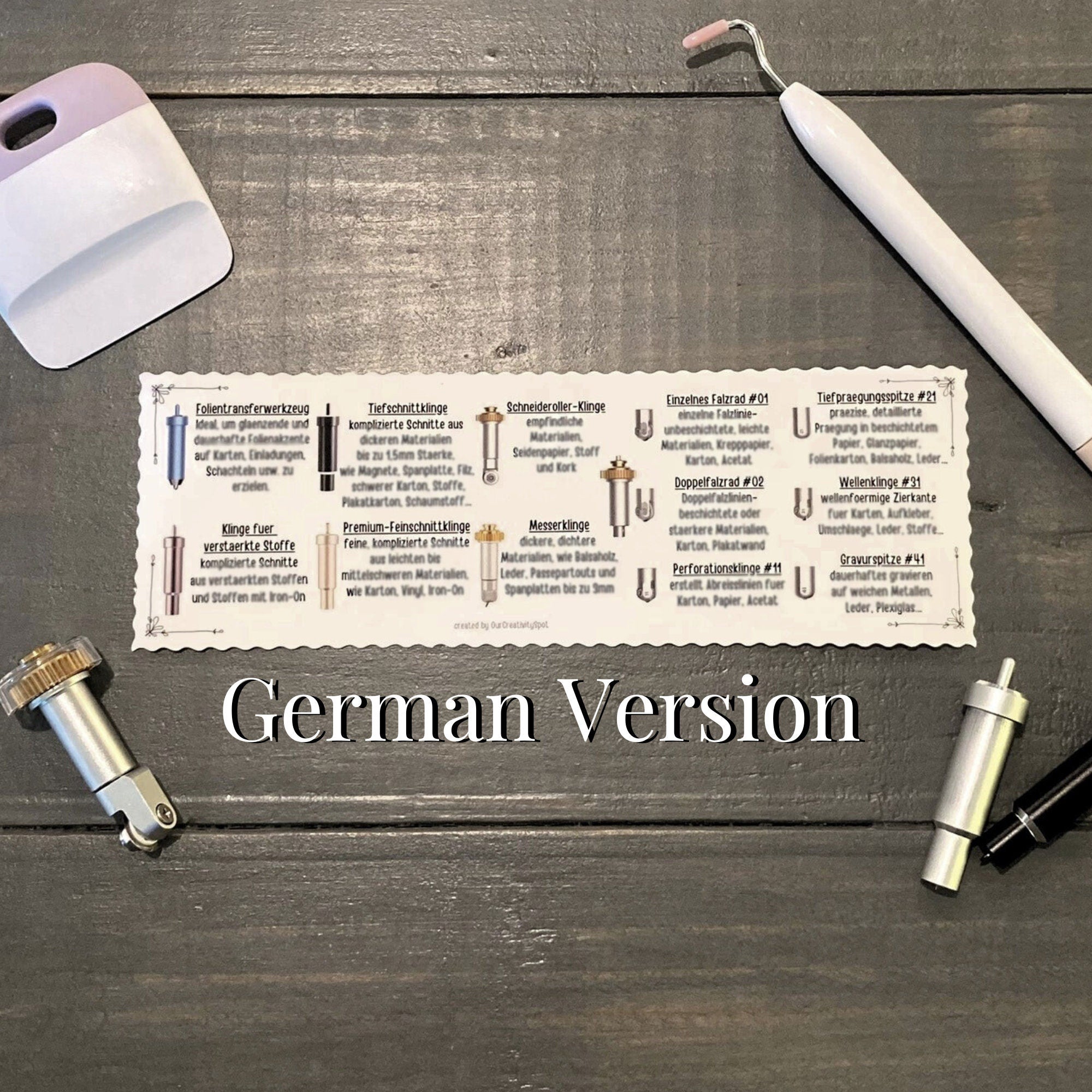 GERMAN Sticker Cheat Sheet for Cricut Tools and Blades – Our Creativity ...