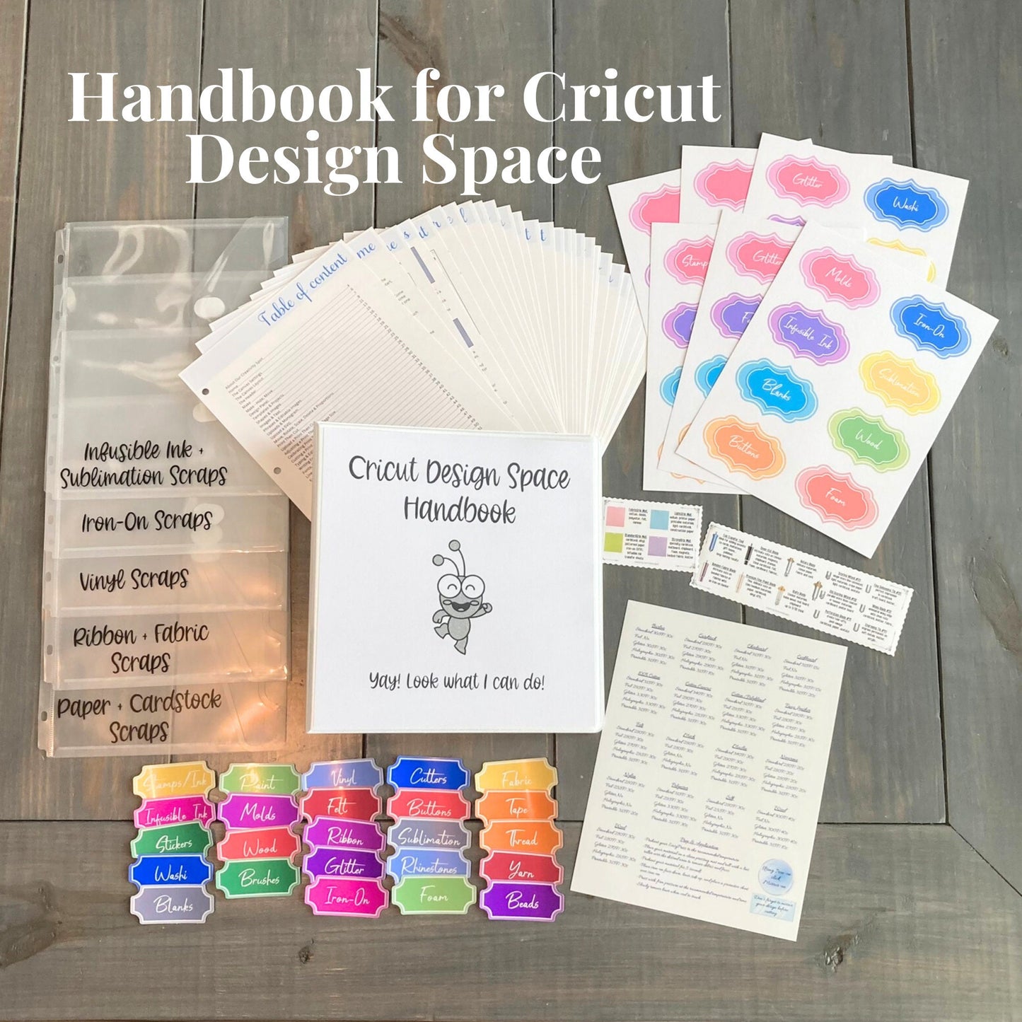 Handbook for Cricut Design Space, Beginners Craft Binder with Instructions Tutorial for Maker, Explore Air 2 3, Joy Heat Guide Cheat Sheet