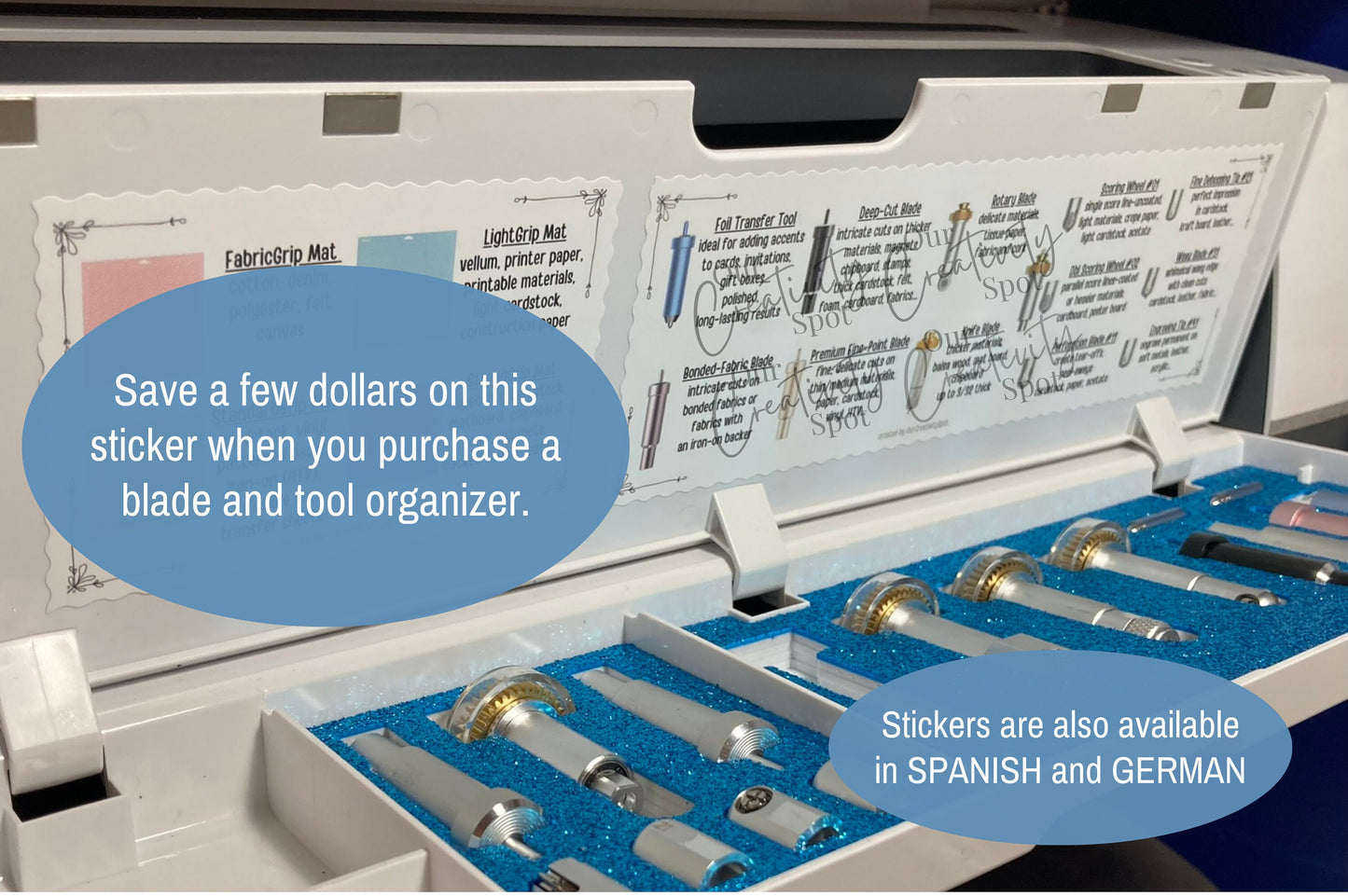 Sticker Cheat Sheet for Cricut Tools and Blades, Beginners Guide Lid Organizer Maker 3 Explore Air 2 3, Drawer Decal Material Description